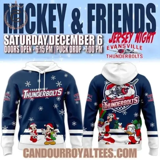Discover Evansville Thunderbolt Mickey Christmas 2025 3D Hoodie