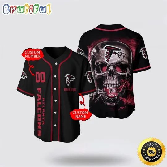 Discover Atlanta Football Team Falconss Baseball Jersey 3D Personalized Skull Embrace Fas