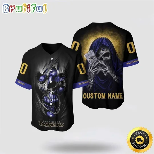 Discover Baltimore Football Team Ravenss Baseball Jersey 3D Personalized Skull Stay Cozy