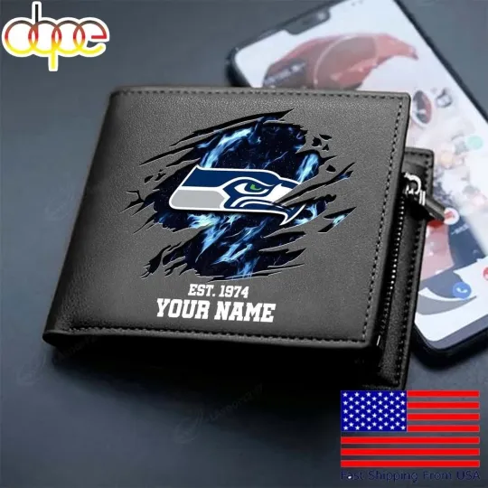 Discover Personalized Seattle Football Seahawkss Team Men Leather Wallet Gift For Him