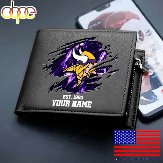 Discover Personalized Minnesota Football Vikingss Team Men Leather Wallet Gift For Him