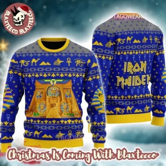 Discover 1Iron Maiden Powerslave Pixel Egypt Symbols Pharaoh Eddie Ugly Xmas Sweater