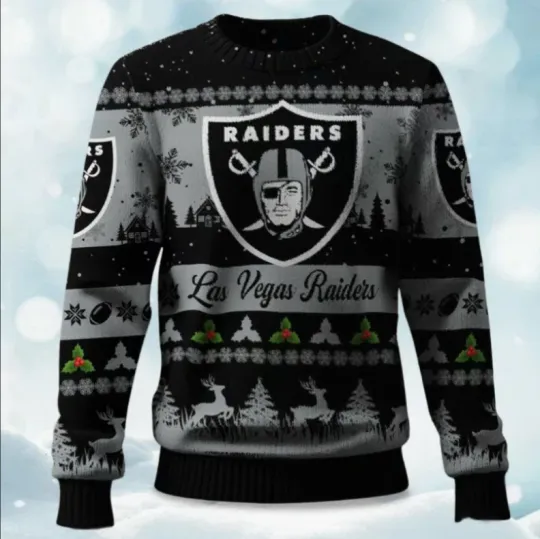 2025 Christmas Raiders Reindeer and Tree Ugly Sweater