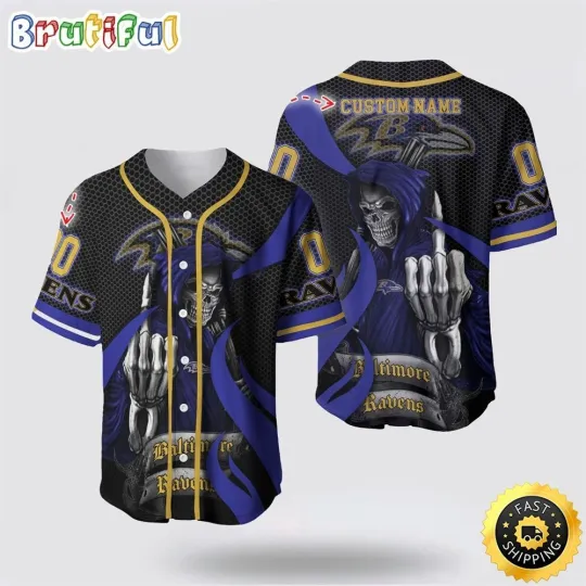 Discover Baltimore Football Team Ravenss Baseball Jersey 3D Personalized Skull Gear Up Fo