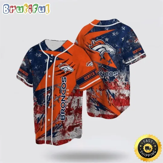 Discover Denver Football Team Broncoss Baseball Jersey American Flag Graphic Symbol Blue