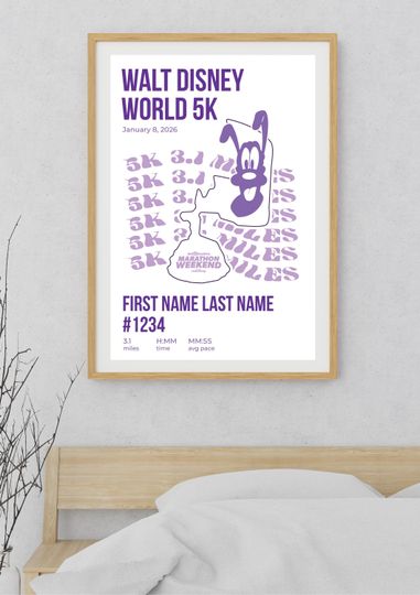 Discover Disney 5K Art | Run Disney Poster | Disney Marathon Weekend Print | Runner Gift | Personalized Race Keepsake | Digital Download