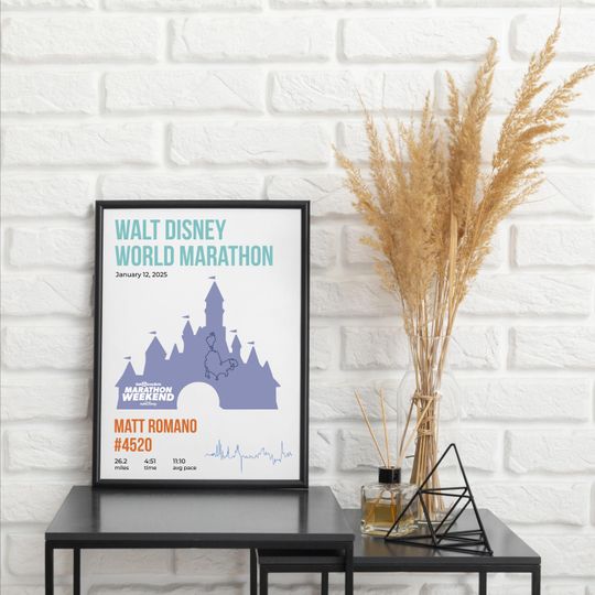Discover Disney Marathon Custom Map Poster | Personalized Print with Name Bib Pace & Time | Digital Download
