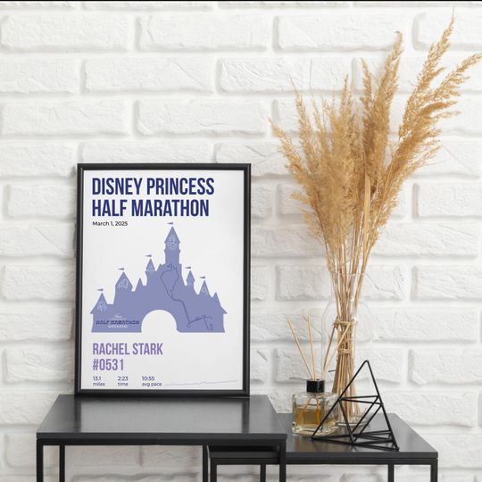 Disney Princess Half Custom Map Poster | Personalized Print Name Bib Pace & Time