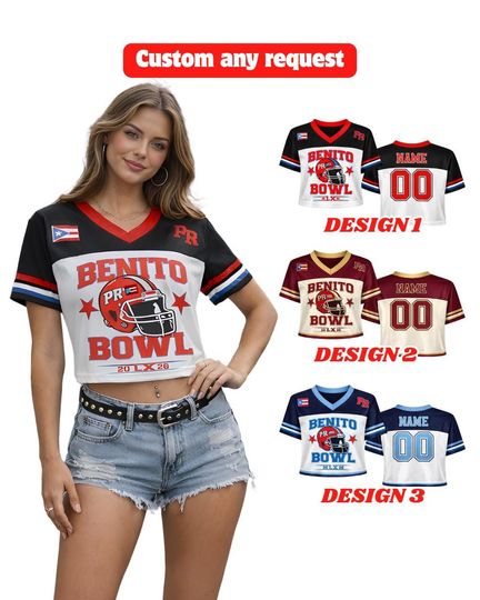 Discover Benito Crop Top Mesh Football Jersey, Puerto Rico Flag Crop Top Football Jersey Shirt, Gift for Unisex