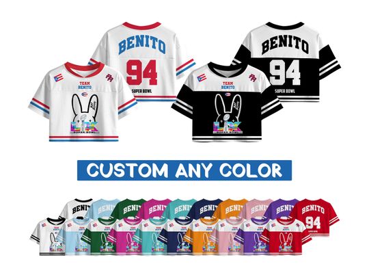 Discover Puerto Rico Team Jersey,Benito 94 Football Jersey,Custom Name Benito Bowl Crop Top,Bad Bunny LX Shirt,Mesh Jersey,Sports Gift for Fan Player