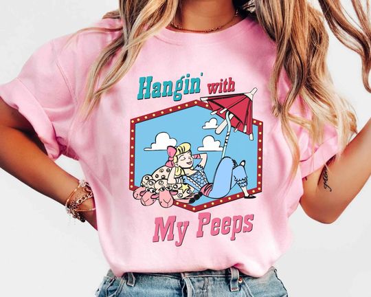 Discover Vintage Bo Peep With Blue Sky White Clouds Hangin' With My Peeps Comfort Colors Shirt, Toy Story Disney Washed T-shirt, Disneyland Trip