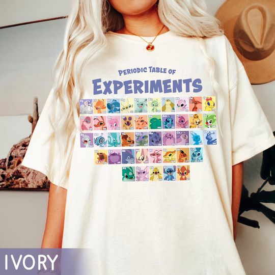 Discover Disney Stitch Periodic Table of Experiments Shirt, Lilo And Stitch Experiments Grid Tee, Disneyland Family Trip Matching Outfits 2025