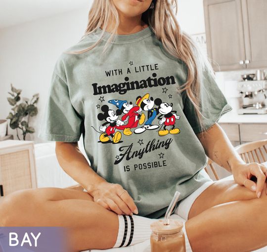 Discover Vintage Disney Sorcerer Mickey With A Little Imagination Shirt, Fantasia T-shirt, Magic Kingdom Tee, Disneyland Family Trip Matching 2024