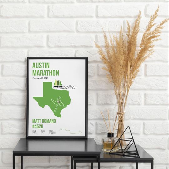 Discover Austin Marathon Custom Map Poster | Personalized Print with Name Bib Pace & Time | Digital Download