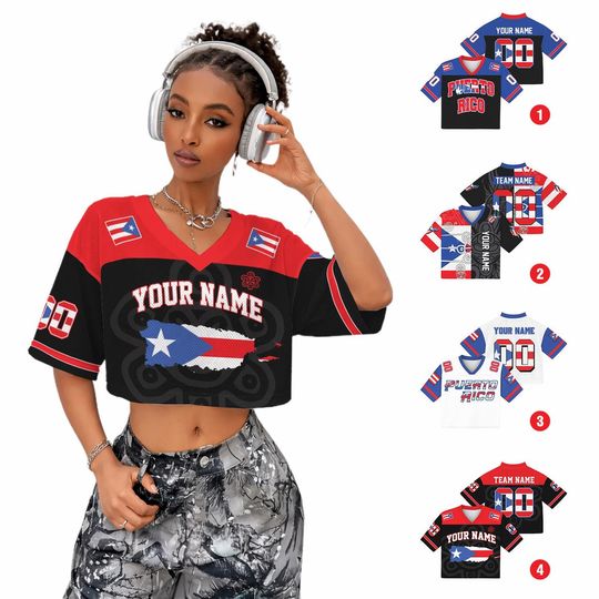 Discover Puerto Rico Crop Jersey For Women, Personalized Name & Number, Mesh Sports Top, Streetwear Style, Coqui Frog Mesh Jersey Fans Gift