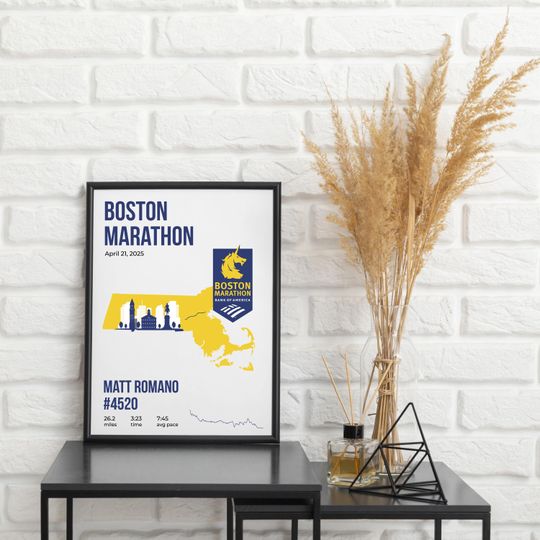 Discover Boston Marathon Custom Map Poster | Personalized Print with Name Bib Pace & Time | Digital Download