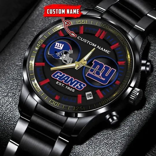 Discover Personalized New York Football Team Giantss Black Stainless Steel Watch For Men