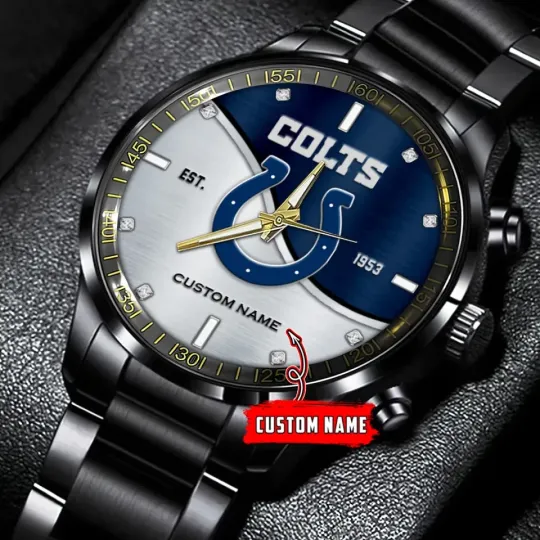 Discover Indianapolis Team Colts Bi Color Football Black Stainless Steel Watch