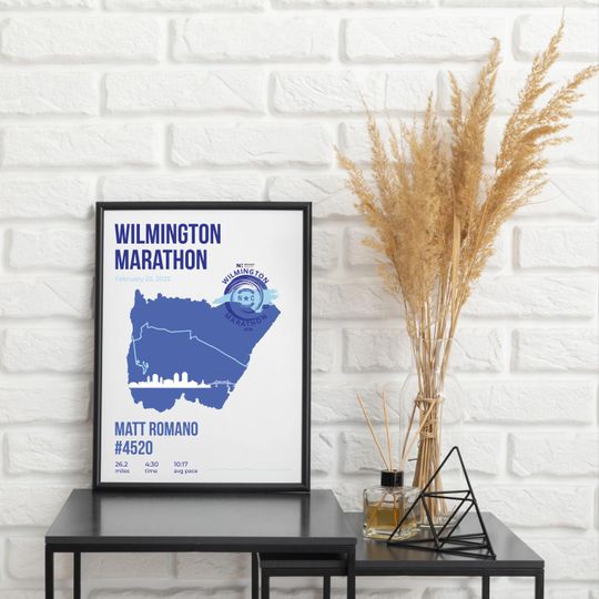 Discover Wilmington Marathon Custom Map Poster | Personalized Print with Name Bib Pace & Time | Digital Download