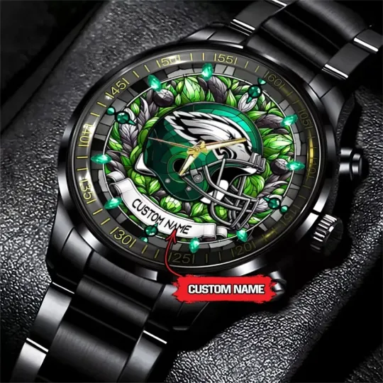 Discover Philadelphia Eagles football Personalized Black Stainless Steel Watch Gift