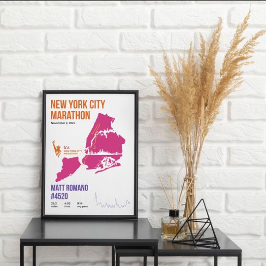 Discover NYC Marathon Custom Map Poster | Personalized Print with Name Bib Pace & Time
