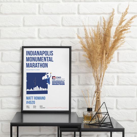 Discover Indianapolis Monumental Marathon Custom Map Poster | Personalized Print Name Bib Pace & Time