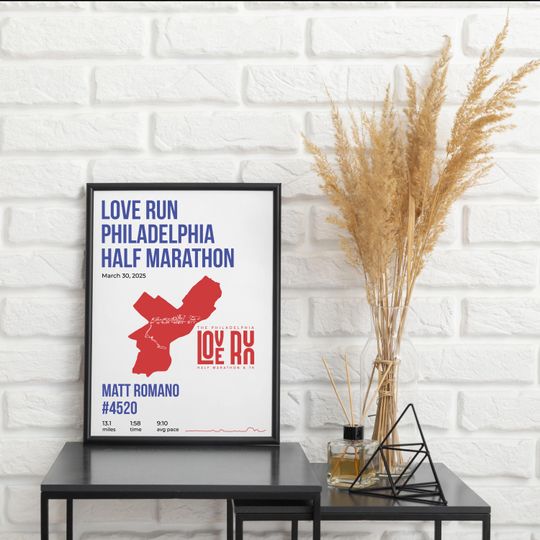 Discover Love Run Philly Custom Poster | Personalized Print with Name Bib Pace & Time
