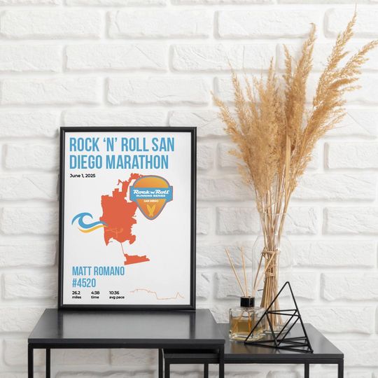 Discover RocknRoll San Diego Marathon Custom Map Poster | Personalized Print Name Bib & Time