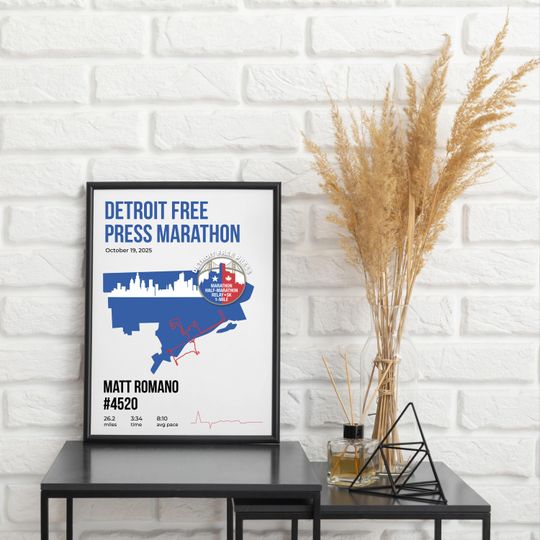 Discover Detroit Free Press Marathon Custom Poster | Personalized Print with Name Bib & Time