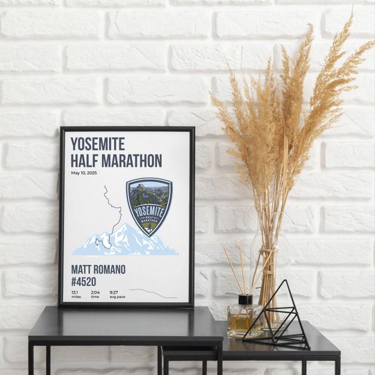 Discover Yosemite Half Marathon Custom Map Poster | Personalized Print Name Bib Pace & Time