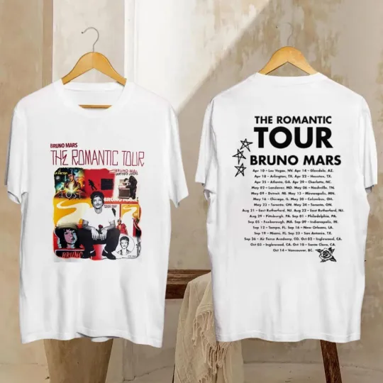 Discover Bruno Mars The Romantic Tour 2026 Two Sided Concert T Shirt