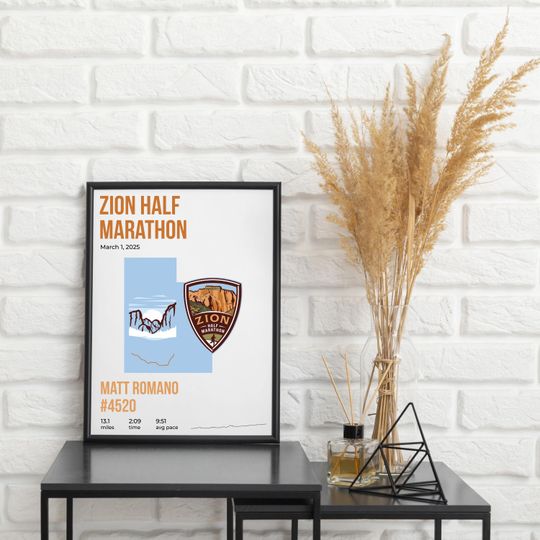 Discover Zion Half Marathon Custom Map Poster | Personalized Print Name Bib Pace & Time