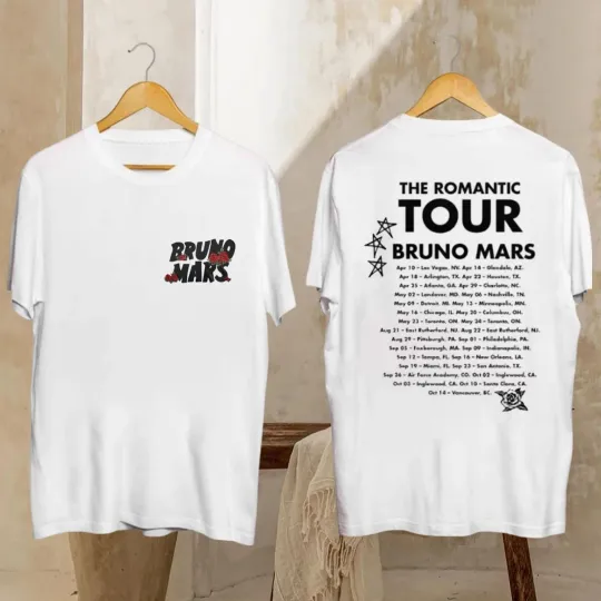 Bruno Mars The Romantic Tour T-shirt 2026, Tour Dates In the Back