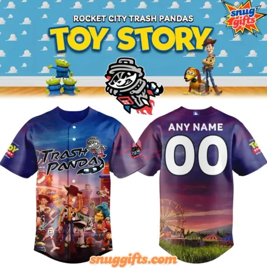 Personalized Rocket City Trash Panda Toy Story Night Baseball Jersey