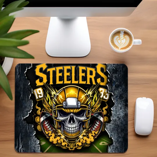 Discover Pittsburgh Steeler Skull Football Team Mouse Pad for Home Office