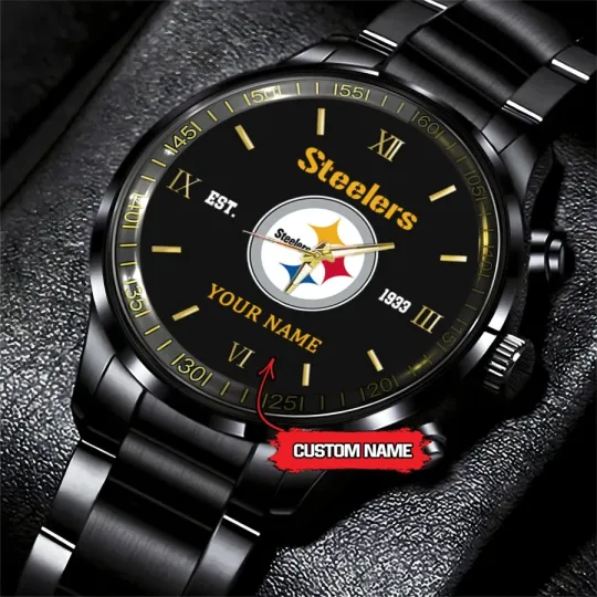 Personalized Pittsburgh Football Team Steelerss Black Stainless Steel Watch