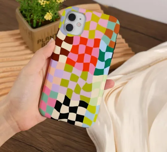 Discover 2026 Colorful Distorted Checkered iPhone Case Cover For iPhone