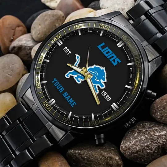 Discover Personalized Detroit Football Team Lionss  Steel watch, unisex watch