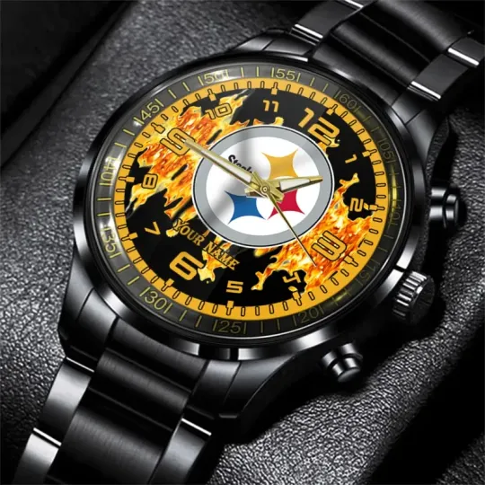 Personalized Pittsburgh Football Team Steelerss Black Stainless Steel Watch