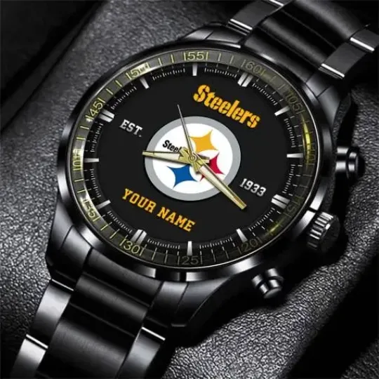 Personalized Pittsburgh Football Team Steelerss Black Stainless Steel Watch