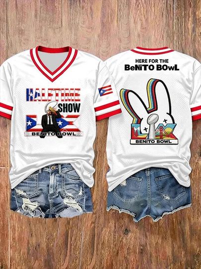 Discover Bad Bunny Super Bowl Merch 2026, Benito Bowl Jersey T-Shirt, San Francisco Halftime Show Merch, Un Verano Sin Ti Bunny, Football Fans Gifs