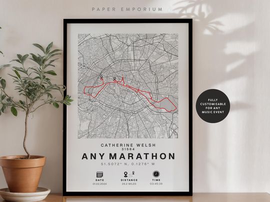 Discover Personalised Marathon Map Print: Custom Finisher Gift (Paris or Any Run)