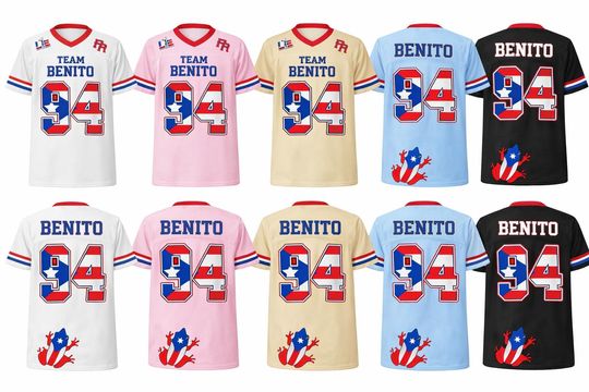 Discover Benito Puerto Rico Football Jersey Boricua Benito Bowl LX Halftime 2026 Jersey Here For The Benito V-Neck Top,Music Concert Outfit Gift Idea