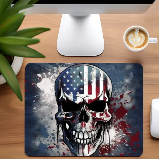 Discover American Flag Skull Mouse Pad for Home Office