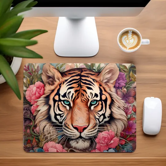 Discover Floral Tiger Mouse Pad for Home Office