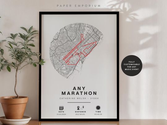 Discover Personalised Marathon Map Print: Custom Race Completion Gift (Barcelona or Any Run)