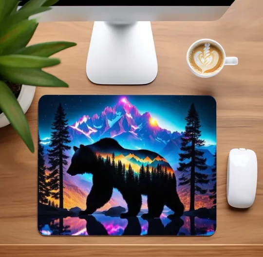 Discover Bear and Mountains Mouse Pad for Home Office