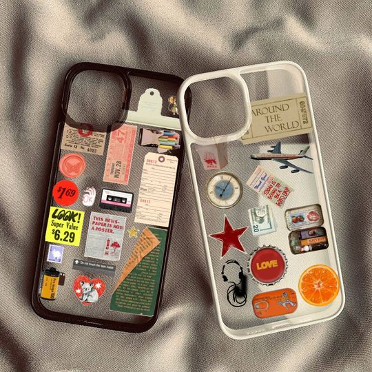 Discover Travel Memory Pattern Phone Case for IPhone 15 Pro Max 16 14 XS 13 11 12Mini 15 16 Plus Label IMD Hard Cover Fundas Bag