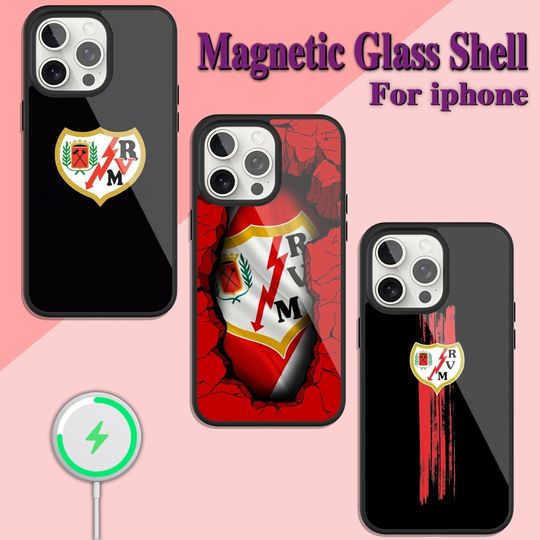 Discover Rayo Vallecano de Madrid SAD logo Phone Case For iPhone Charging 13 14 15 11 12 Pro Max Plus Glass Magsafe Magnetic Shell