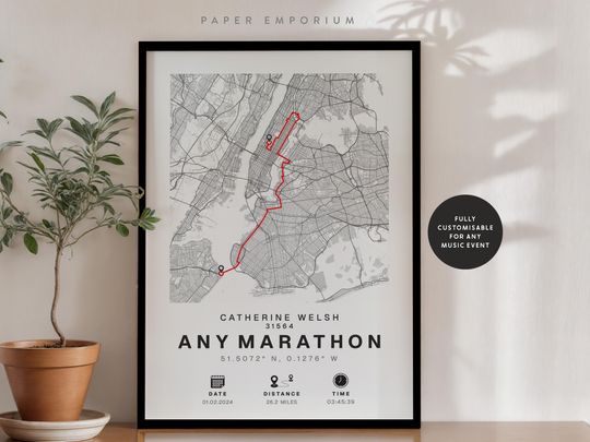 Discover Personalised Marathon Completion Map: Runner Gift, New York or Any Race